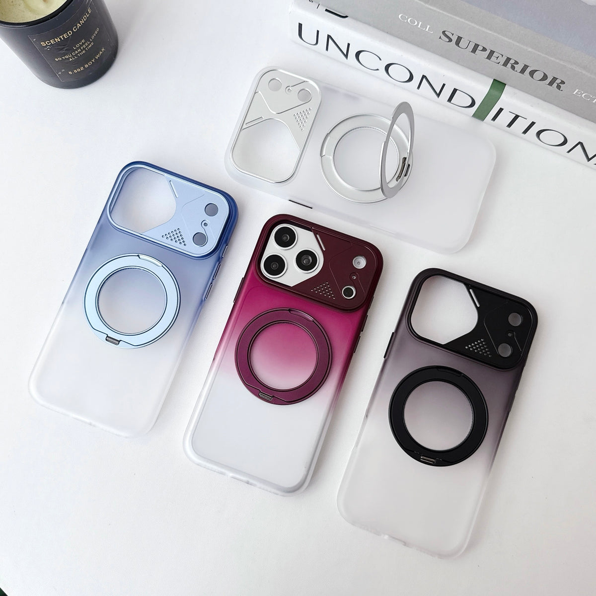 Dual Colour Matte Finish MagSafe 360° Rotating Stand With Metal Camera Cover Hard Case For iPhone 17 Pro / 18 Pro (Black)