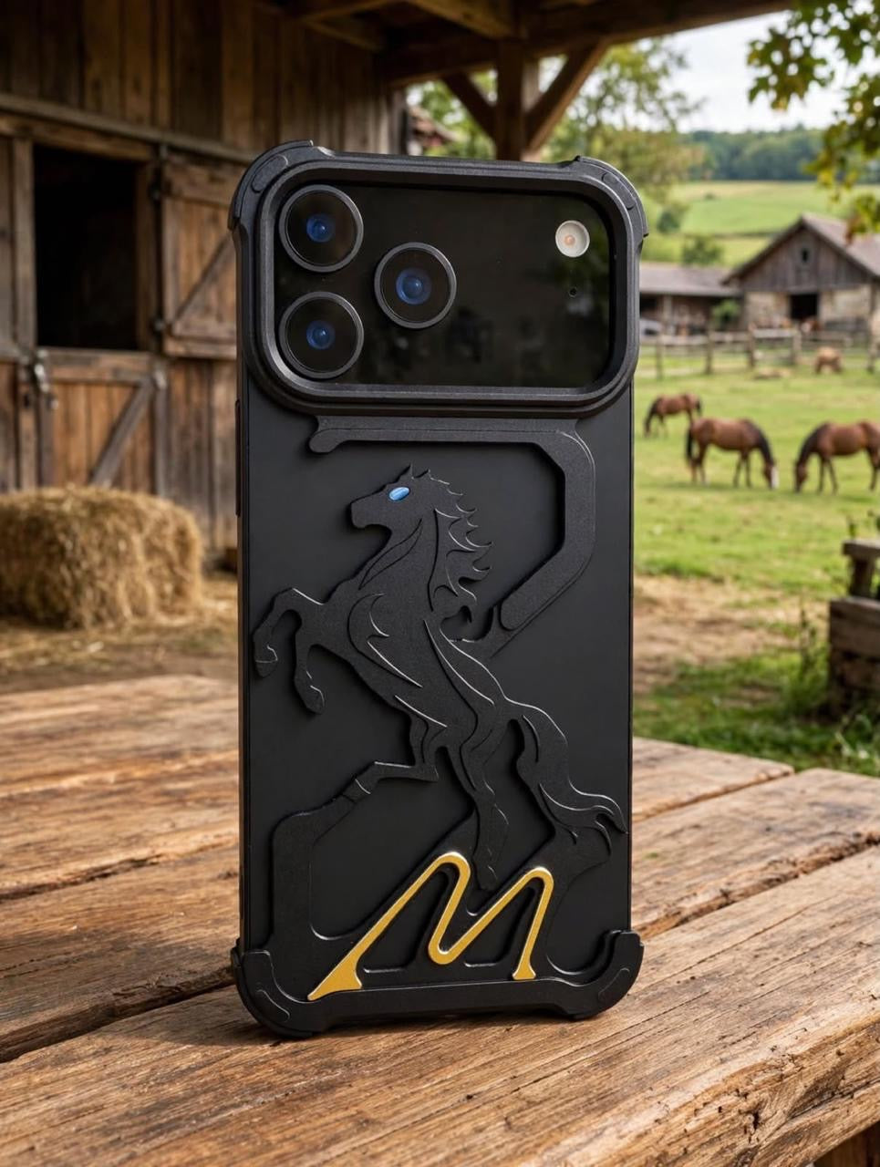 Metallic Horse Designer Case For iPhone 17 Pro Max / 18 Pro Max (Black) (Code:5062)