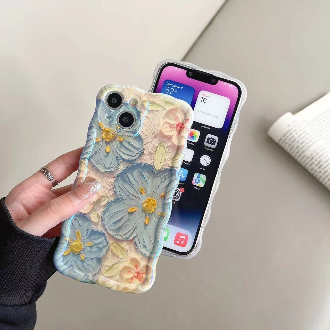 Electroplated Bluray Floral Designer Case for iPhone 15 Pro Max (Light Blue)