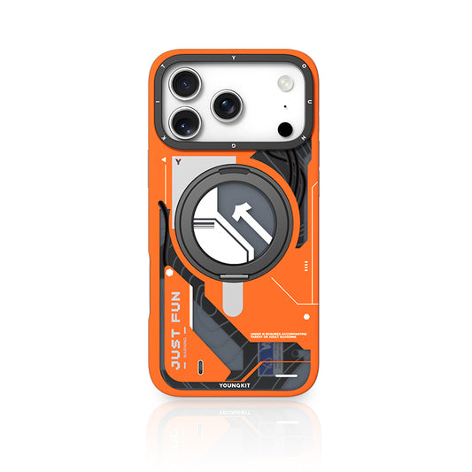 YOUNGKIT Cyberpunk 360° Rotation Ring Stand Case for iPhone 17 Pro (ORANGE)