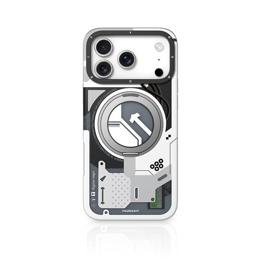 YOUNGKIT Cyberpunk 360° Rotation Ring Stand Case for iPhone 17 Pro (WHITE)