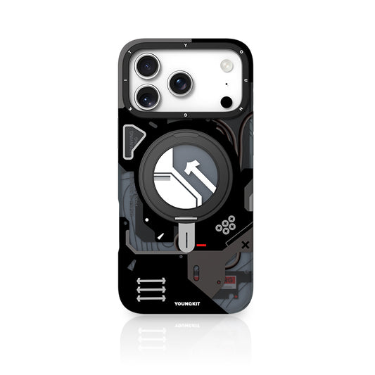 YOUNGKIT Cyberpunk 360° Rotation Ring Stand Case for iPhone 17 Pro Max (BLACK)