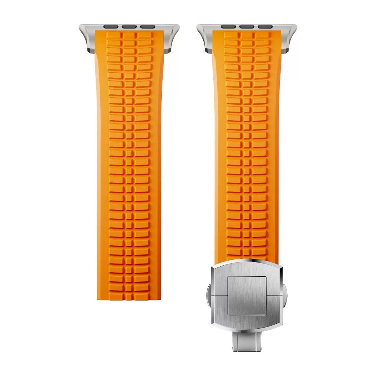 Quickfit Easy to Go Silicon Band with Natural Titanium Buckle & Connectors for Apple iWatch 44/45/46 & 49mm (Orange)