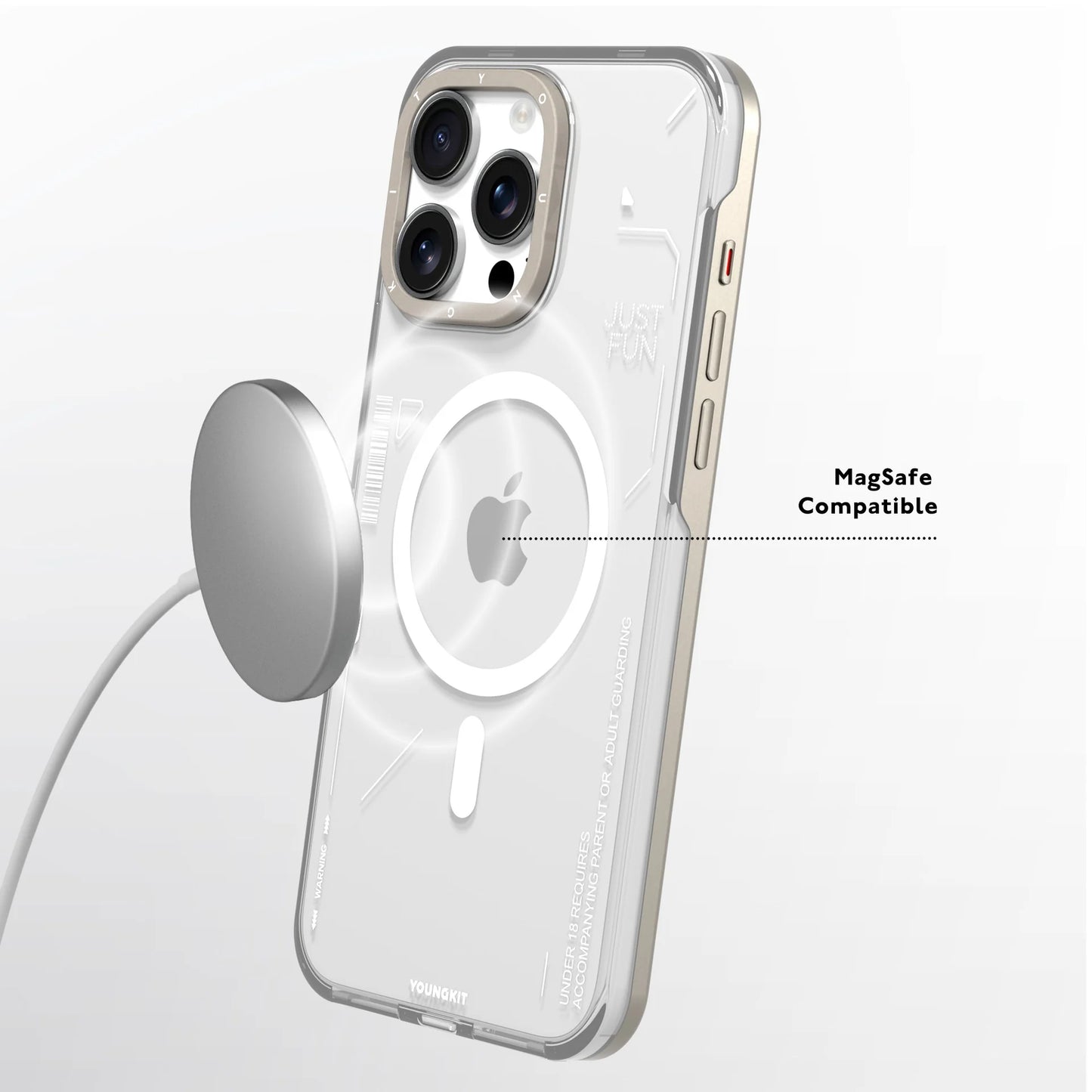 YOUNGKIT Crystal Anti Yellowing Transparent Case with Thin Metal Front Bumper Case for iPhone 16 Pro Max (Transparent + Natural Titanium)