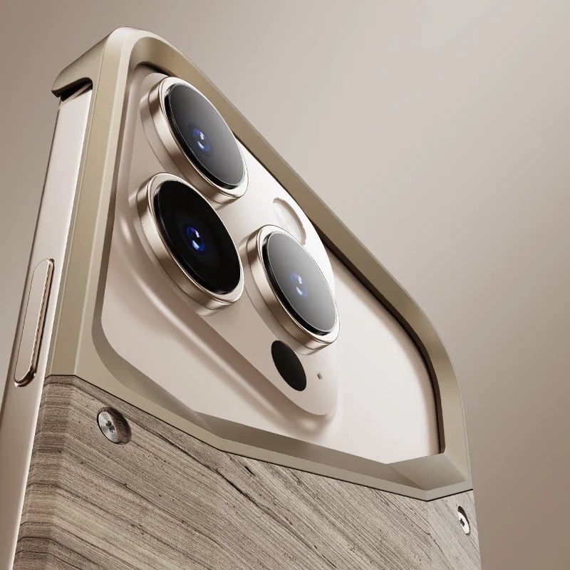 Hybrid Wooden Metal New Design Case For iPhone 16 Pro Max (Desert Titanium)