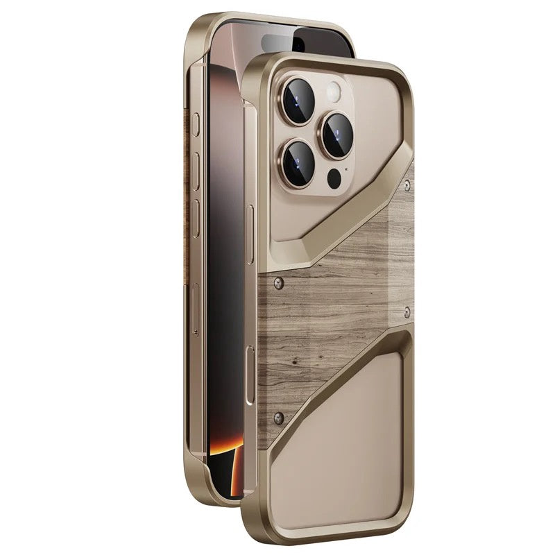 Hybrid Wooden Metal New Design Case For iPhone 16 Pro Max (Desert Titanium)
