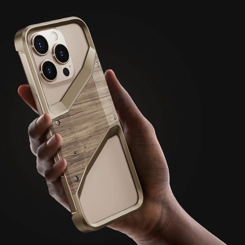 Hybrid Wooden Metal New Design Case For iPhone 16 Pro Max (Desert Titanium)
