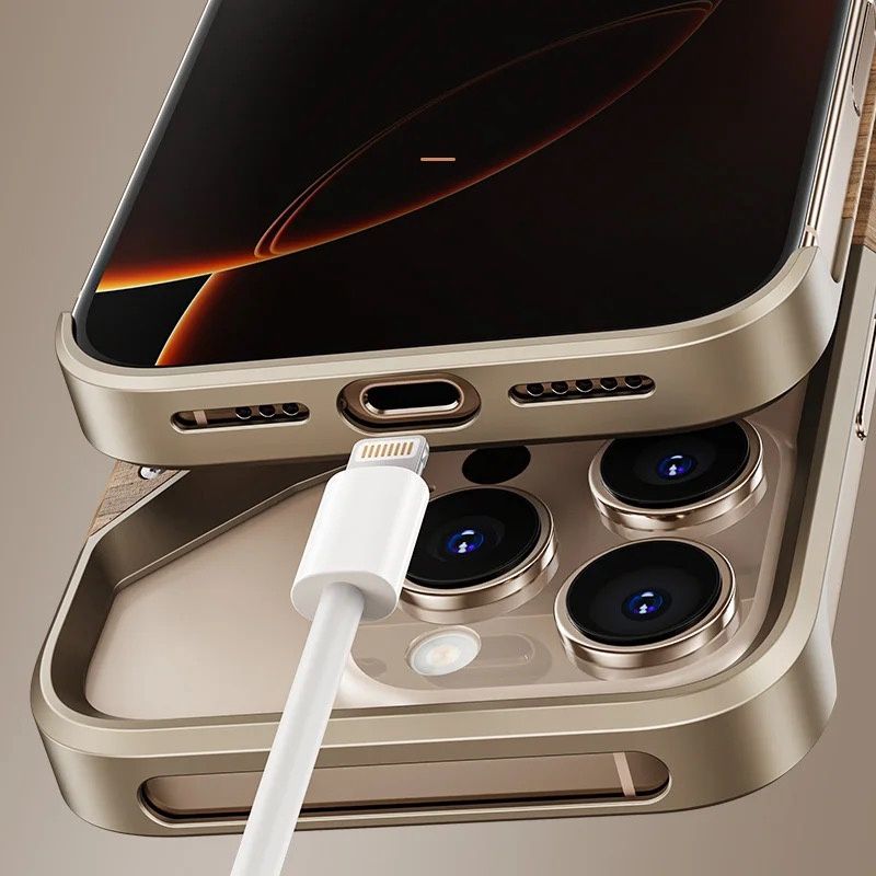 Hybrid Wooden Metal New Design Case For iPhone 16 Pro Max (Desert Titanium)