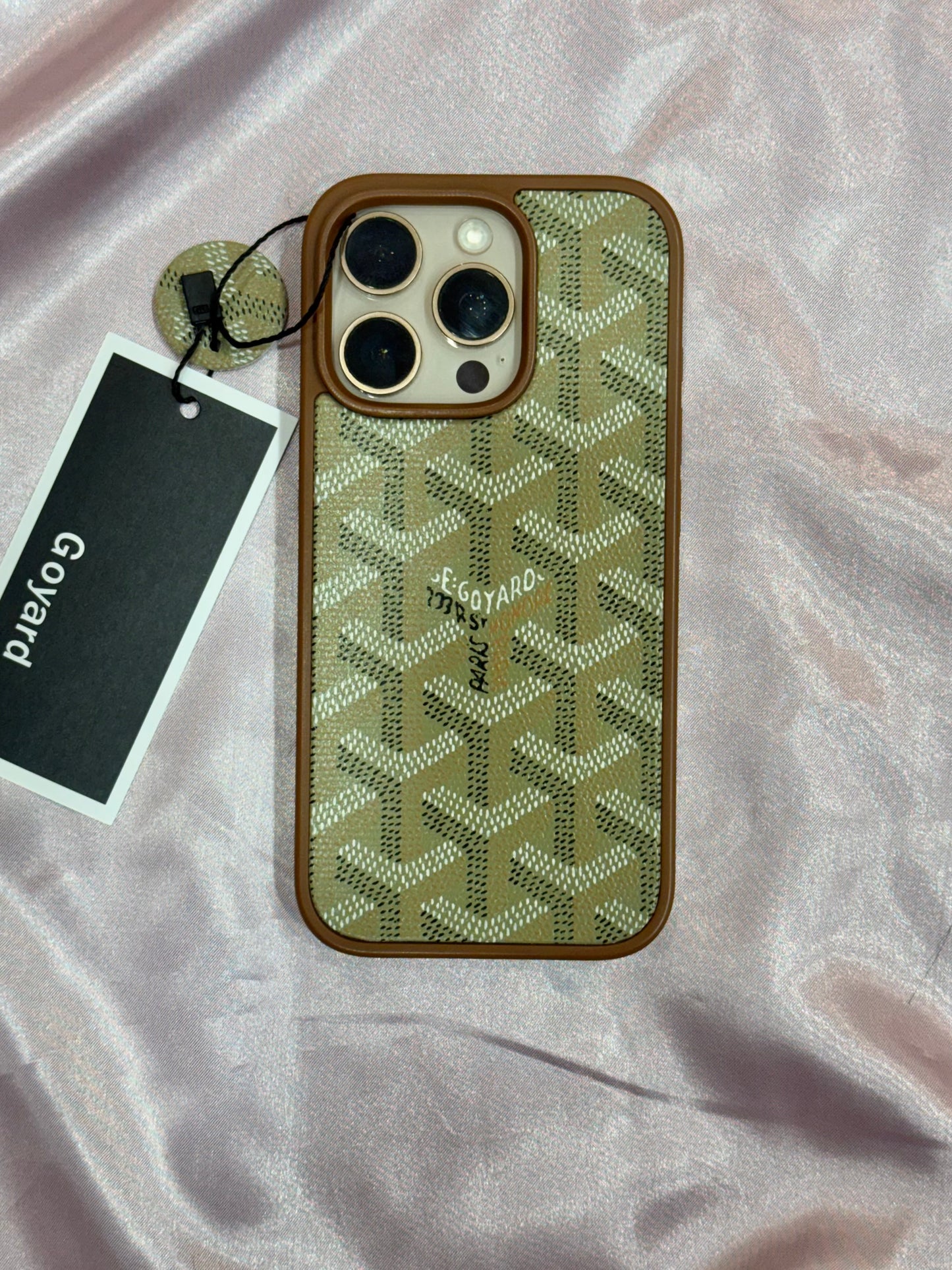 Branded PU Leather Case for iPhone 15 Pro (Olive GREEN)