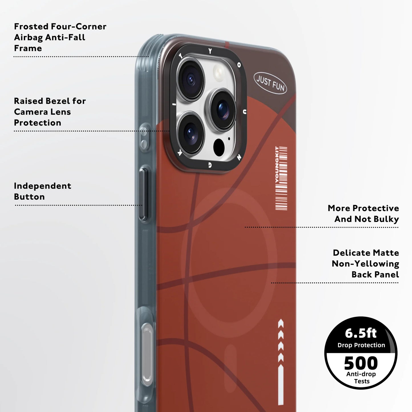 Youngkit Sports Series BasketBall Designer Matte Finish Case for iPhone 16 Pro