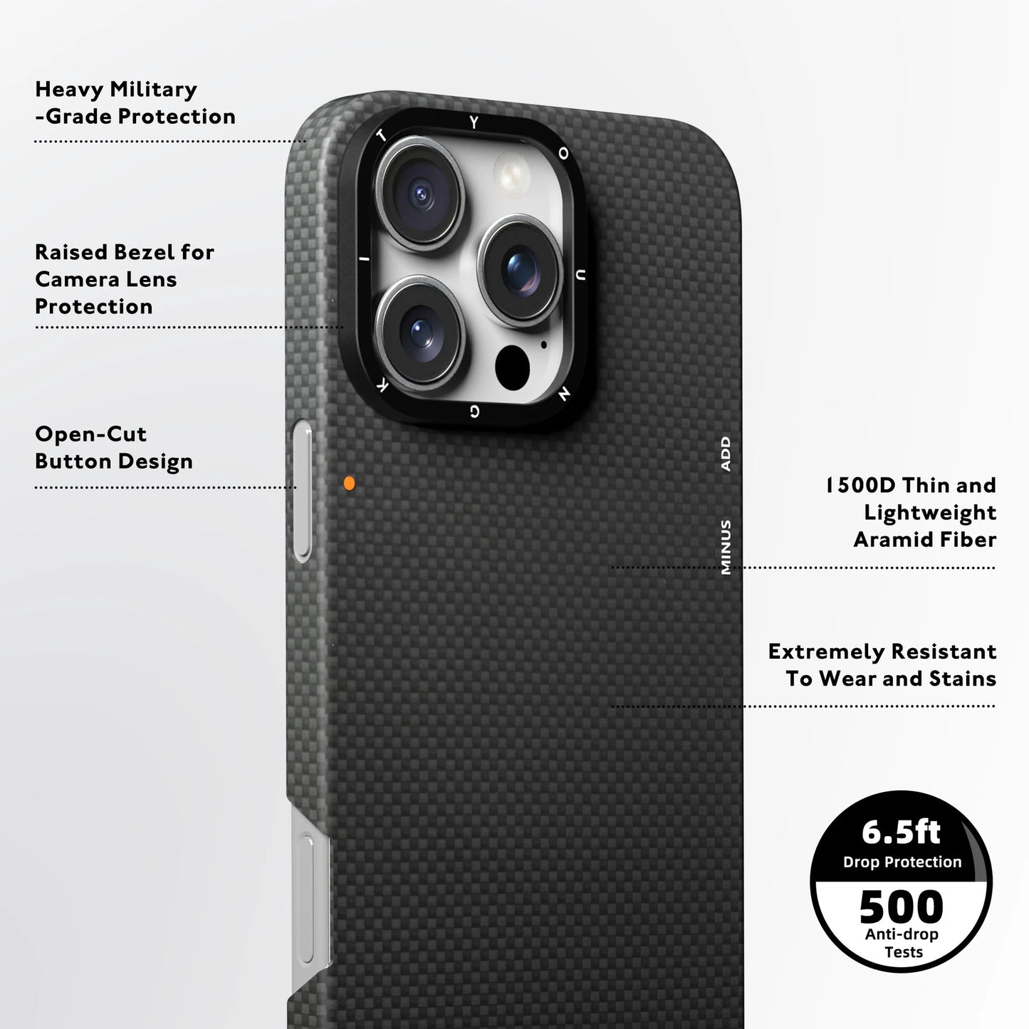 YOUNGKIT Kevlar 1500D Carbon Fibre Extreme Wing Case for iPhone 16 Pro Max) (Black)