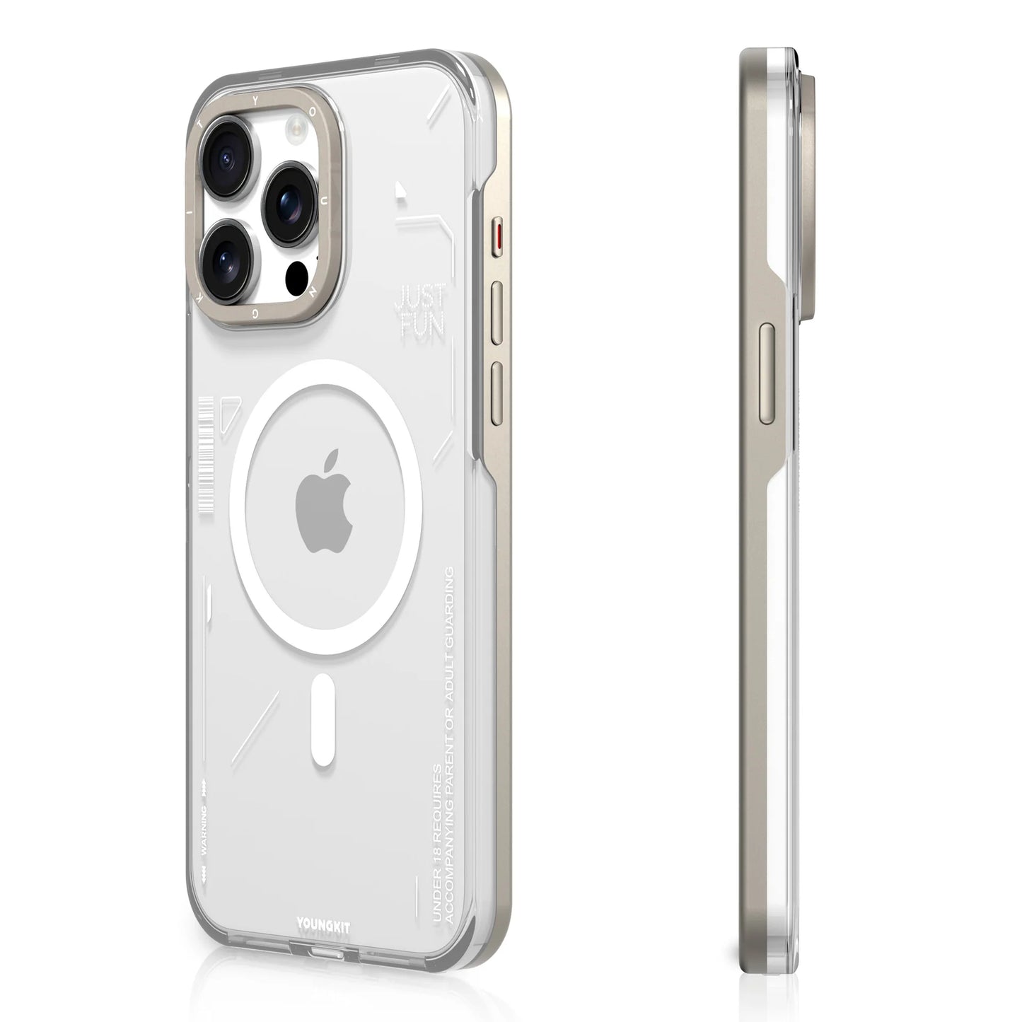 YOUNGKIT Crystal Anti Yellowing Transparent Case with Thin Metal Front Bumper Case for iPhone 16 Pro Max (Transparent + Natural Titanium)