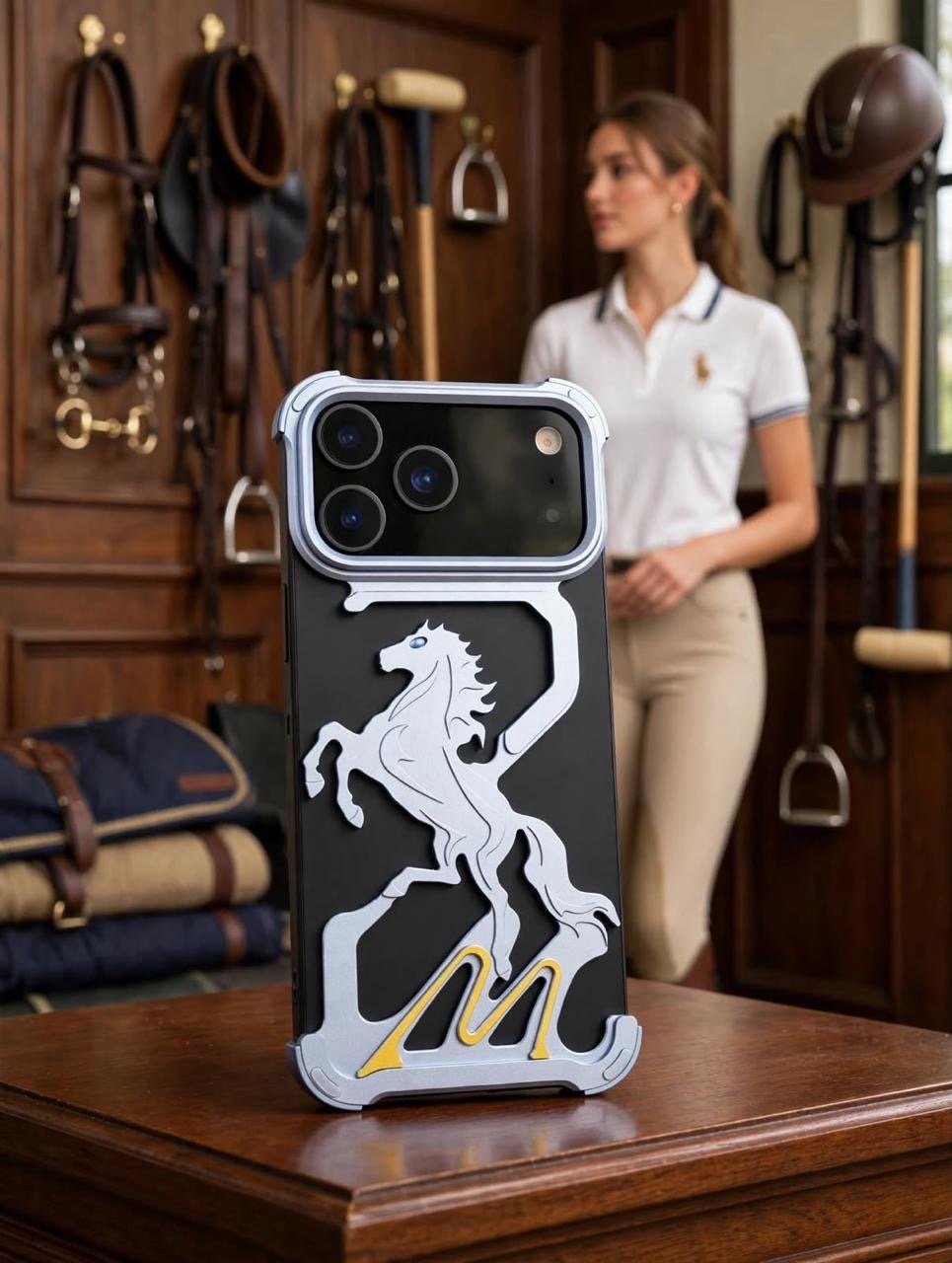 Metallic Horse Designer Case For iPhone 17 Pro / 18 Pro (Glacier Blue) (Code:5055)
