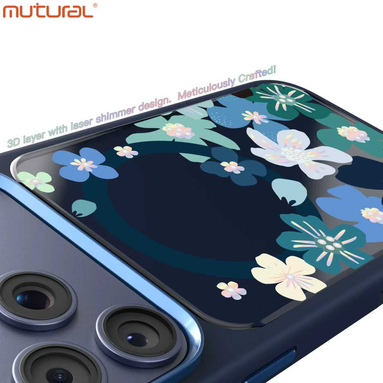 Silicon Protective Magsafe Floral Design Case for iPhone 17 Pro (Blue)