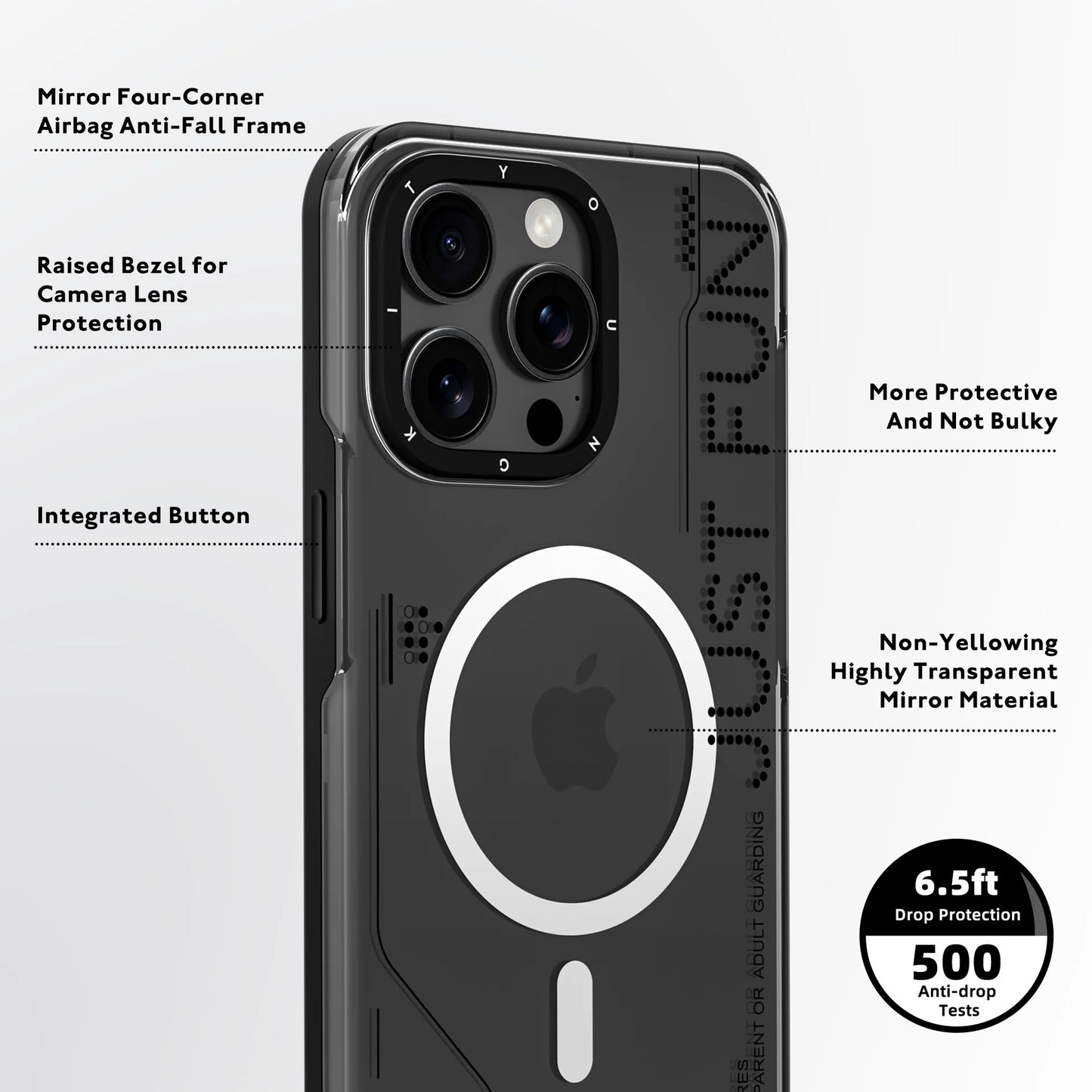 YOUNGKIT Crystal Anti Yellowing Transparent Case with Thin Metal Front Bumper Case for iPhone 15 Pro Max (Transparent + Black)