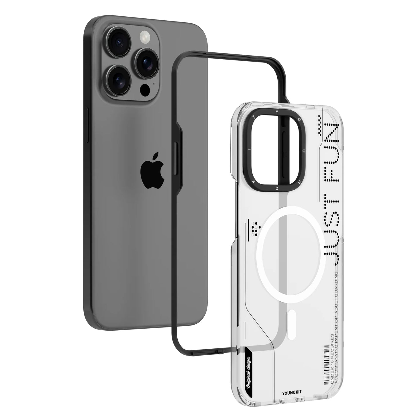 YOUNGKIT Crystal Anti Yellowing Transparent Case with Thin Metal Front Bumper Case for iPhone 15 Pro Max (Transparent + Black)