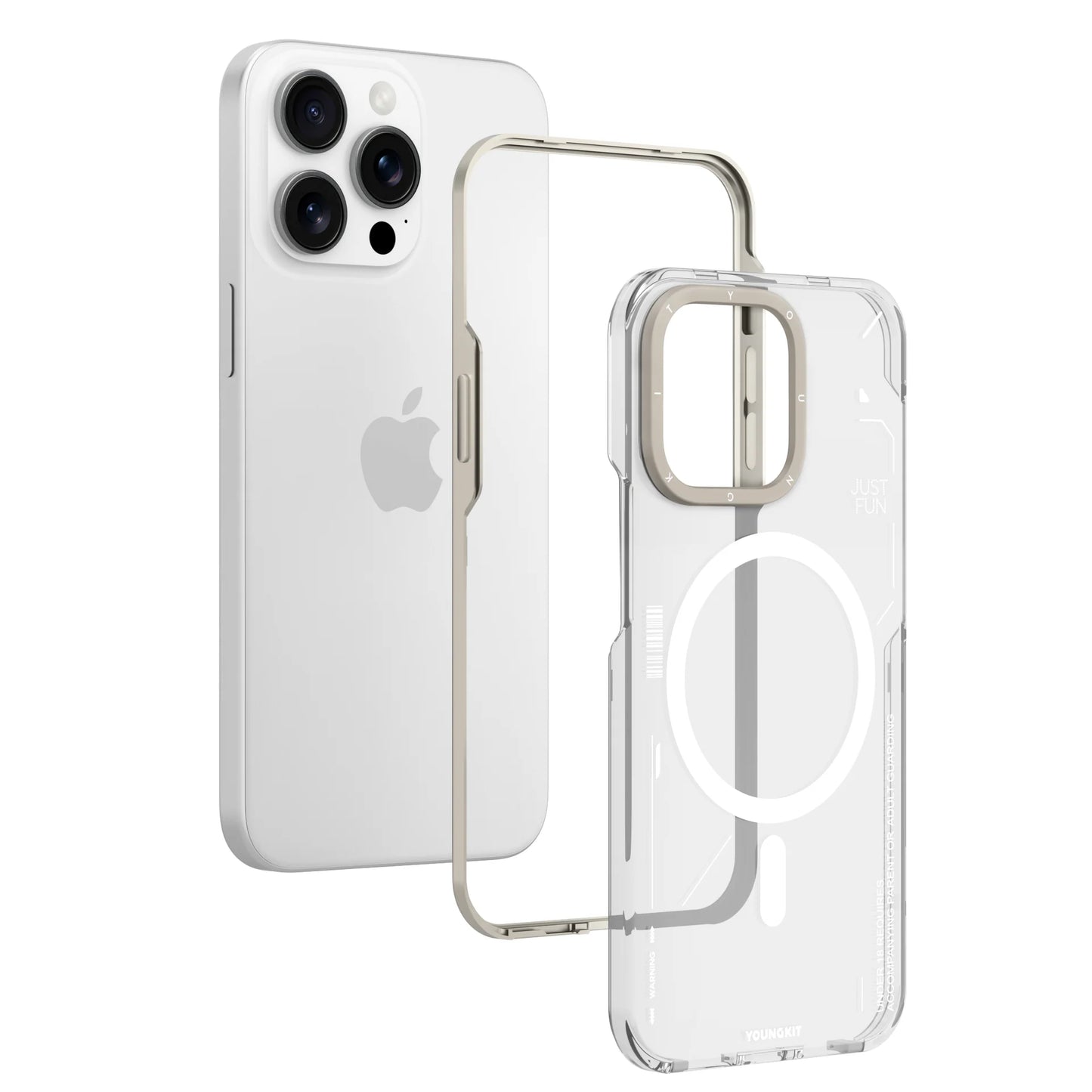 YOUNGKIT Crystal Anti Yellowing Transparent Case with Thin Metal Front Bumper Case for iPhone 16 Pro Max (Transparent + Natural Titanium)