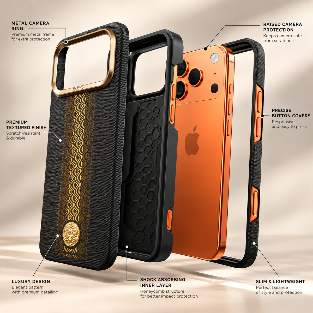 Raptic Aramid Geotik fortune Case For iPhone 17 Pro / 18 Pro (Black) (Code:5112)