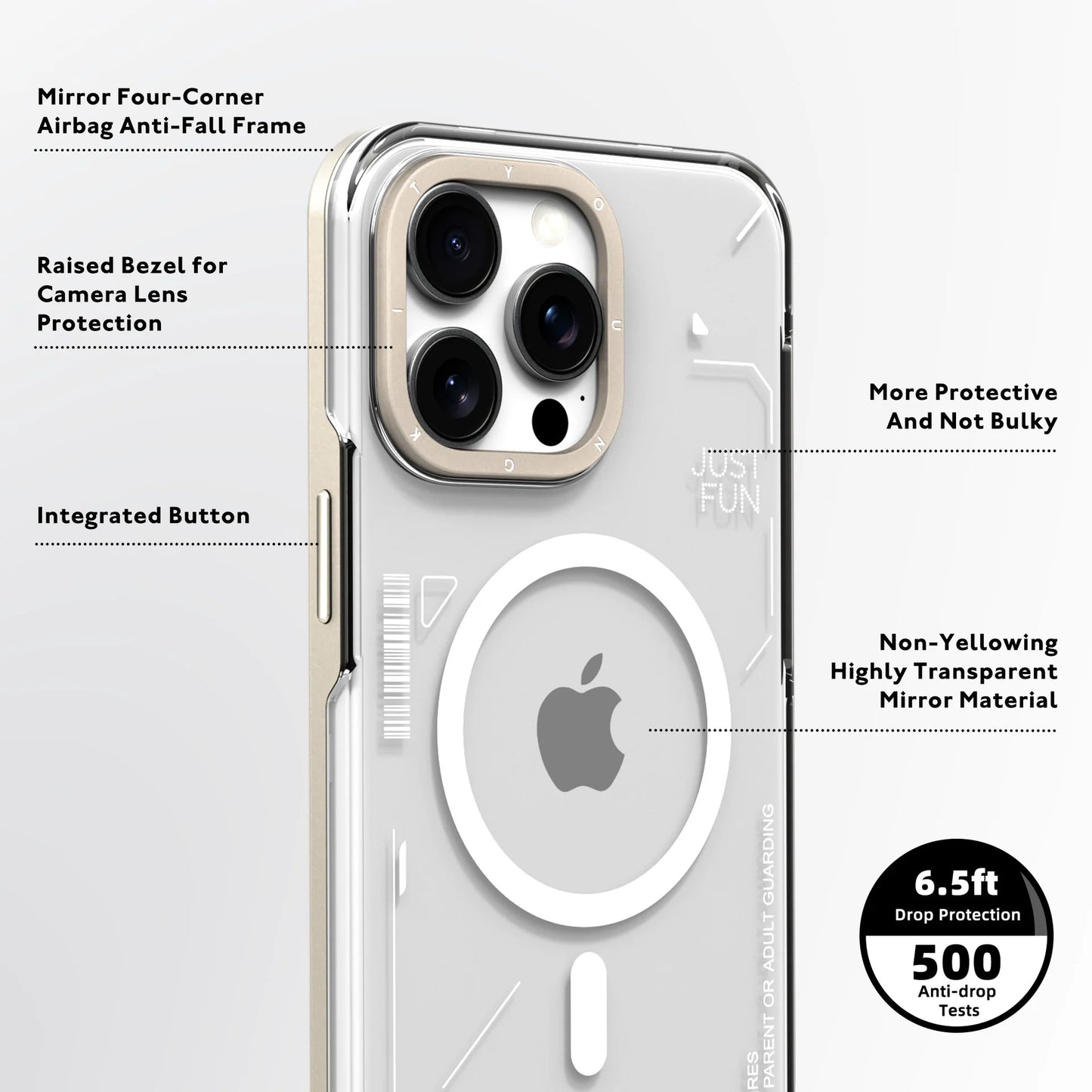 YOUNGKIT Crystal Anti Yellowing Transparent Case with Thin Metal Front Bumper Case for iPhone 16 Pro Max (Transparent + Natural Titanium)