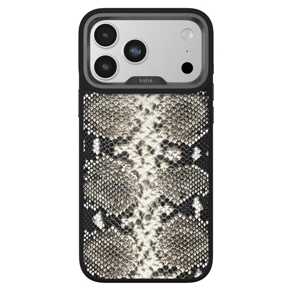 KAJSA Glamorous Collection - Genuine Leather Snake Pattern Back Case for iPhone 17 Pro (MagSafe Compatible)