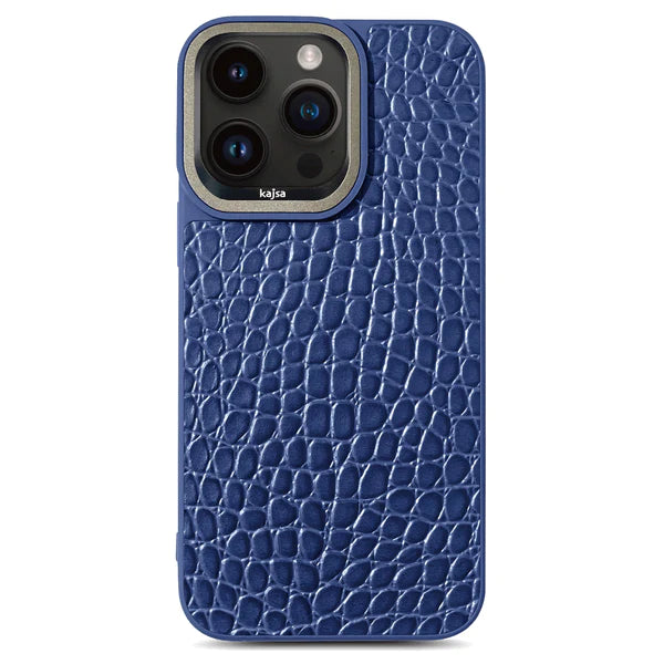 Genuine Leather Kajsa Rock Pattern Back Case for iPhone 15 Pro Max (Blue)