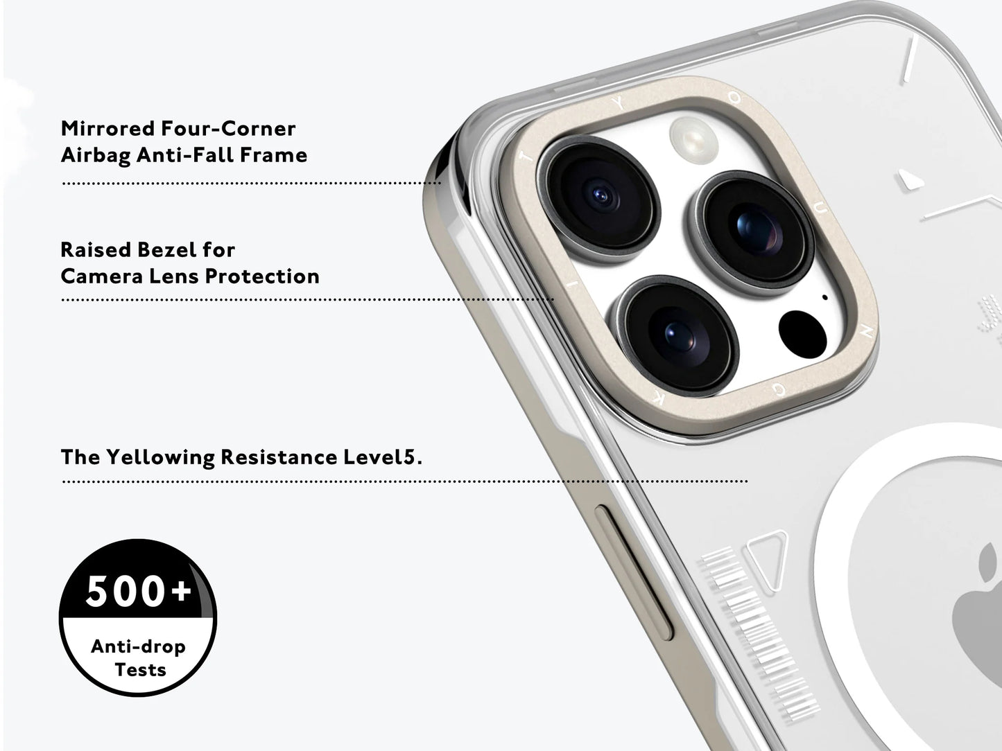 YOUNGKIT Crystal Anti Yellowing Transparent Case with Thin Metal Front Bumper Case for iPhone 16 Pro Max (Transparent + Natural Titanium)