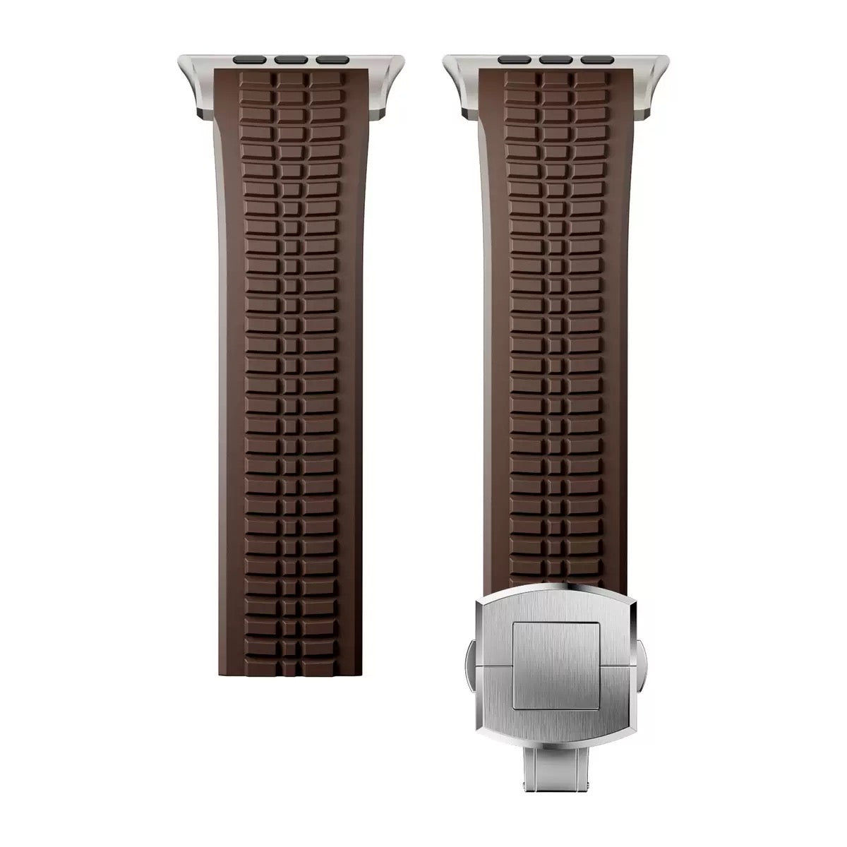 Quickfit Easy to Go Silicon Band with Natural Titanium Buckle & Connectors for Apple iWatch 44/45/46 & 49mm (Brown)