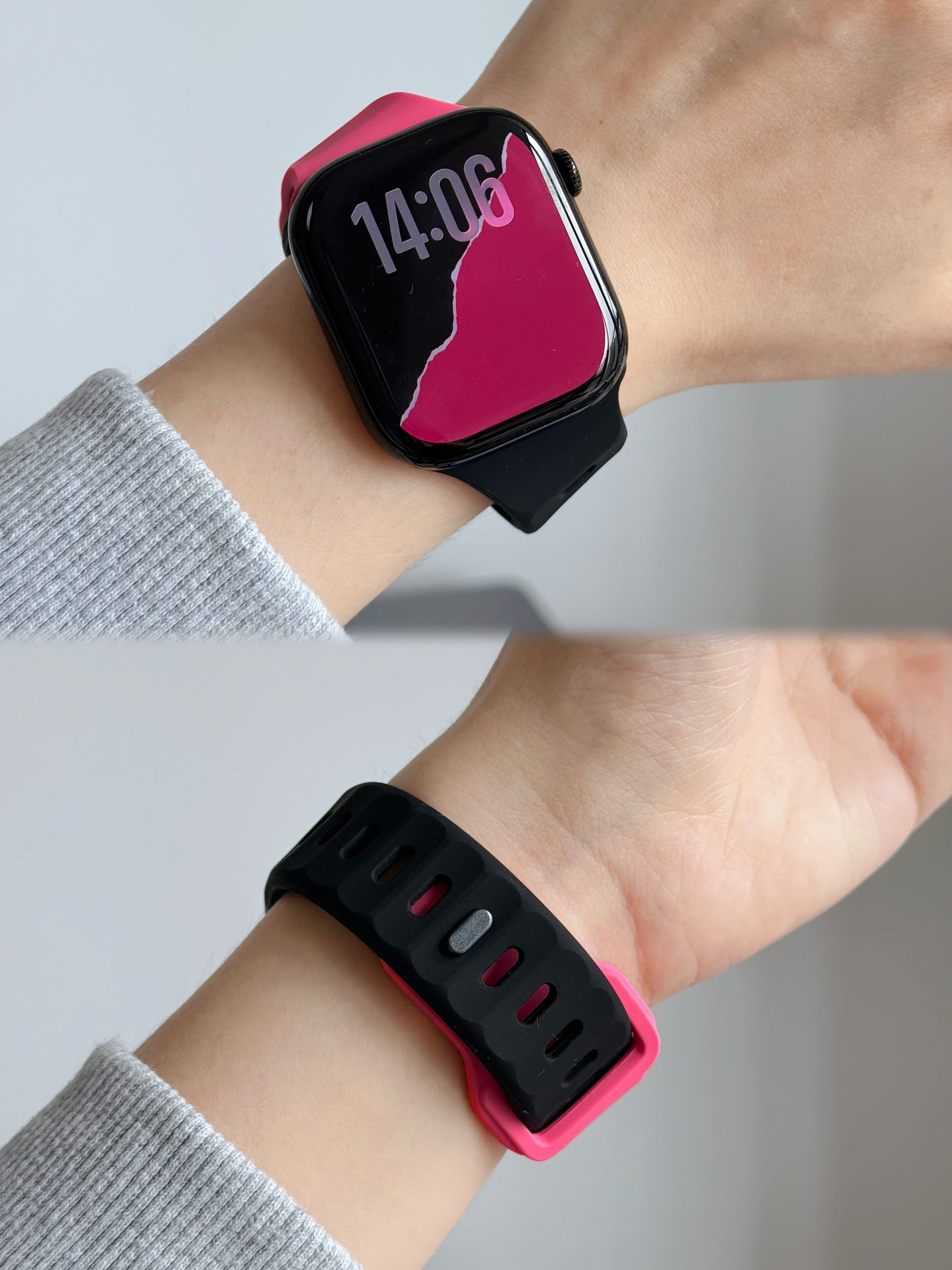 New Style Dual Colour Silicon Watch Band 44/45/46/49 mm (Black/Pink)