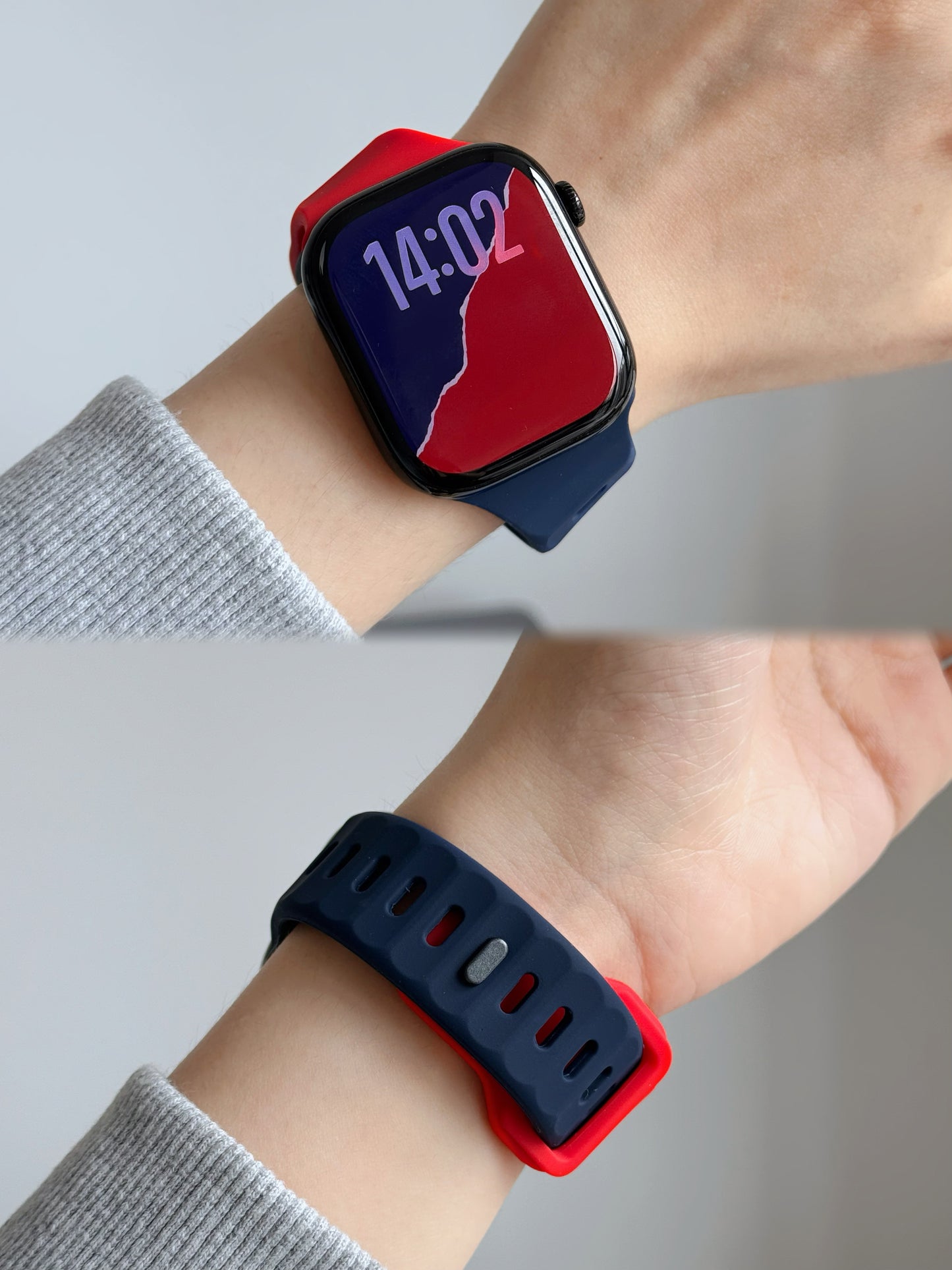 New Style Dual Colour Silicon Watch Band 38/40/41/42 mm (Navy Blue/ Red)
