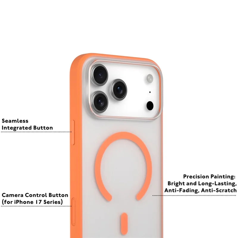 YOUNGKIT Clear Series Frosted Magsafe Shockproof TPU PC Phone Back Cover for iPhone 17 Pro - Orange