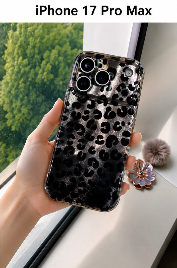 Leopard Pattern Case for iPhone17Pro Max (Black/Silver)