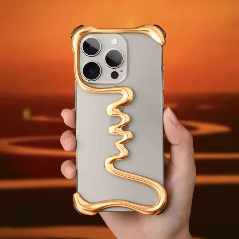 Luxury One Line Ultra-Light Weight Minimalist Case for iPhone 15 Pro Max (Golden)