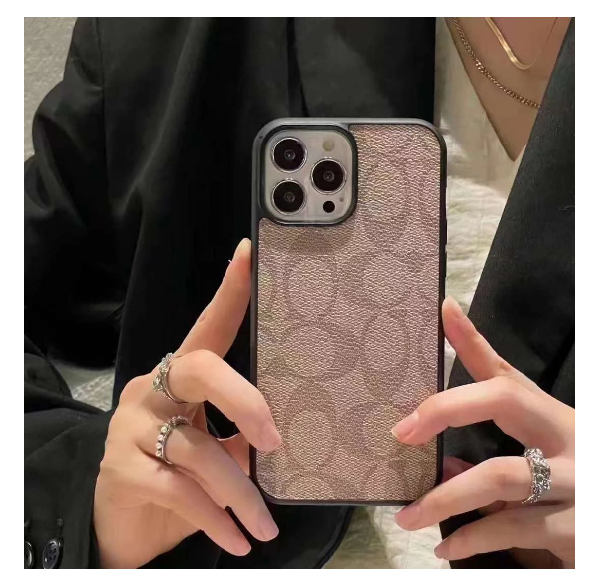 CCH Luxury Branded PU Leather Case for iPhone 16 Pro Max (LIGHT BROWN)