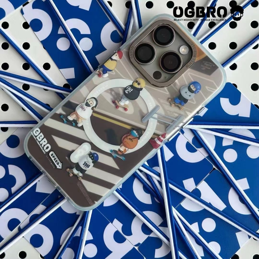 OGBRO Creative Art Design Skates Magnetic Drop Protection Case with Aluminum Lens Frame Protection for iPhone 15 Pro (Artist)