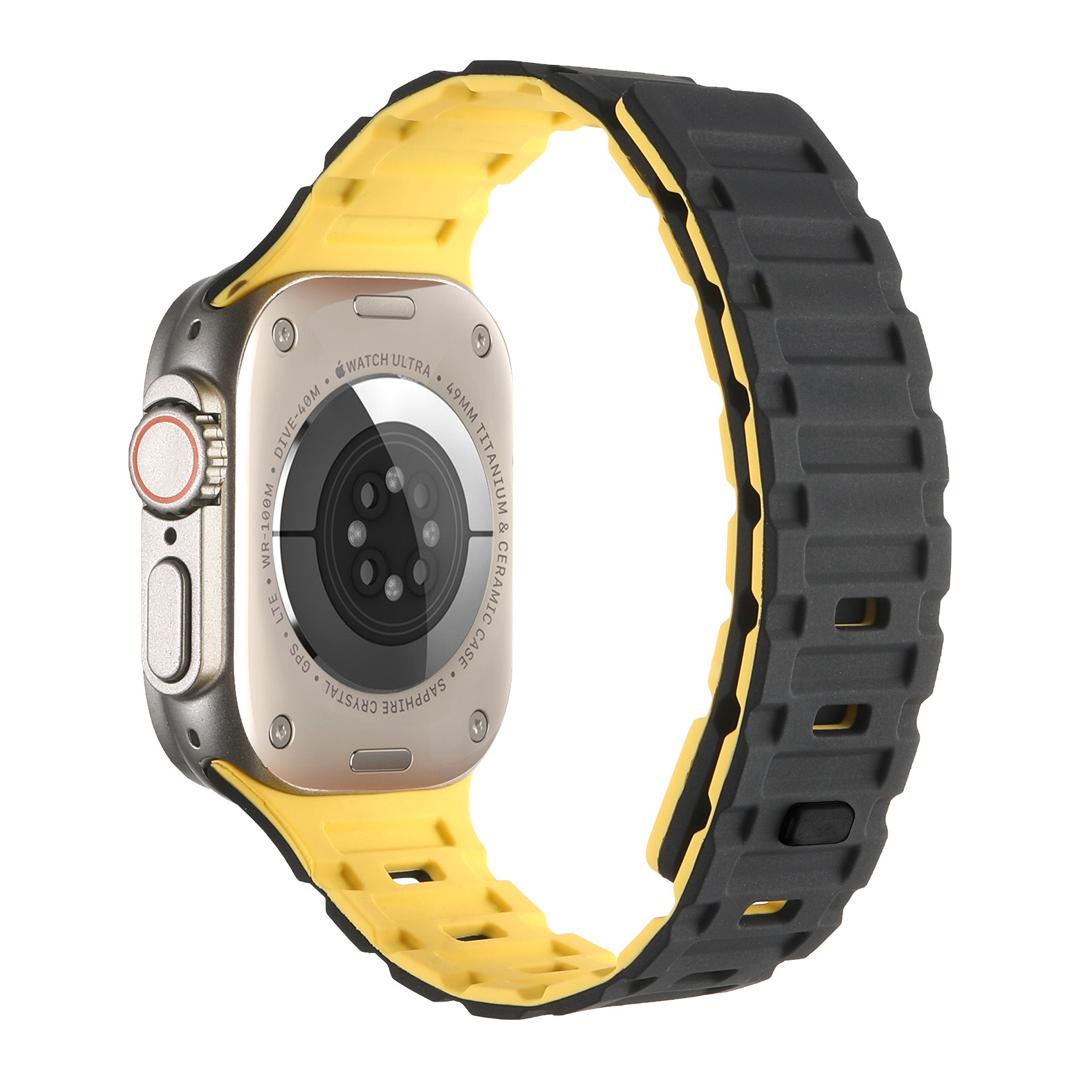 Magnetic Silicon Watch Band for iWatch 42/44/45 & 49 mm (Black & Yellow)