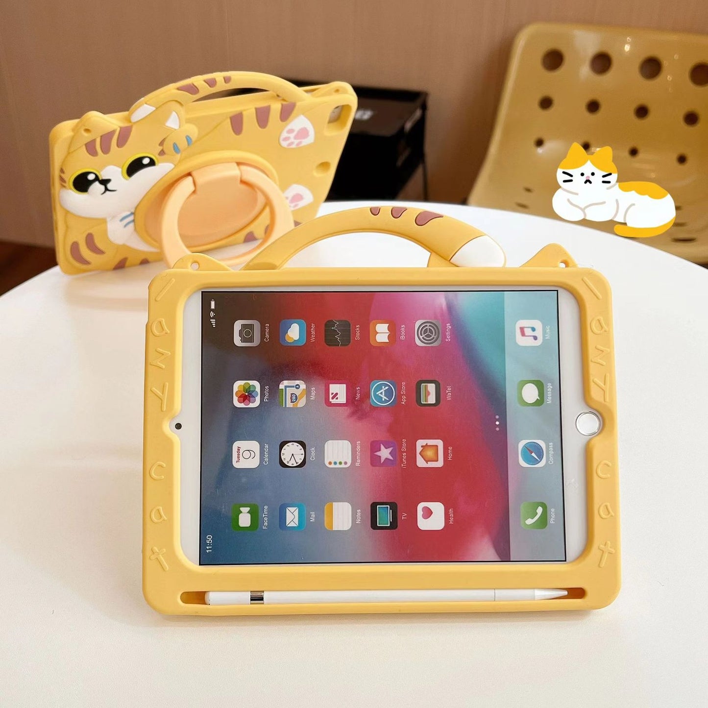 Cartoon Silicone Child Protective Cover for iPad 10.2 with Adjustable Stand Cover, Cute Cartoon Design Shockproof Silicone Case