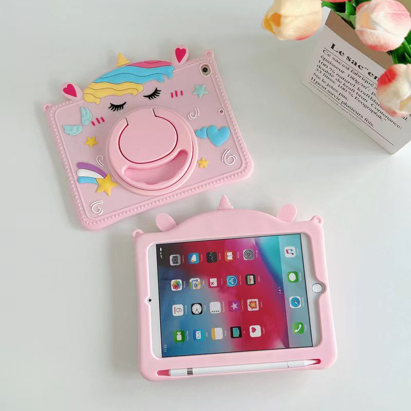 Cartoon Silicone Child Protective Cover for iPad 10.2 with Adjustable Stand Cover, Cute Cartoon Design Shockproof Silicone Case