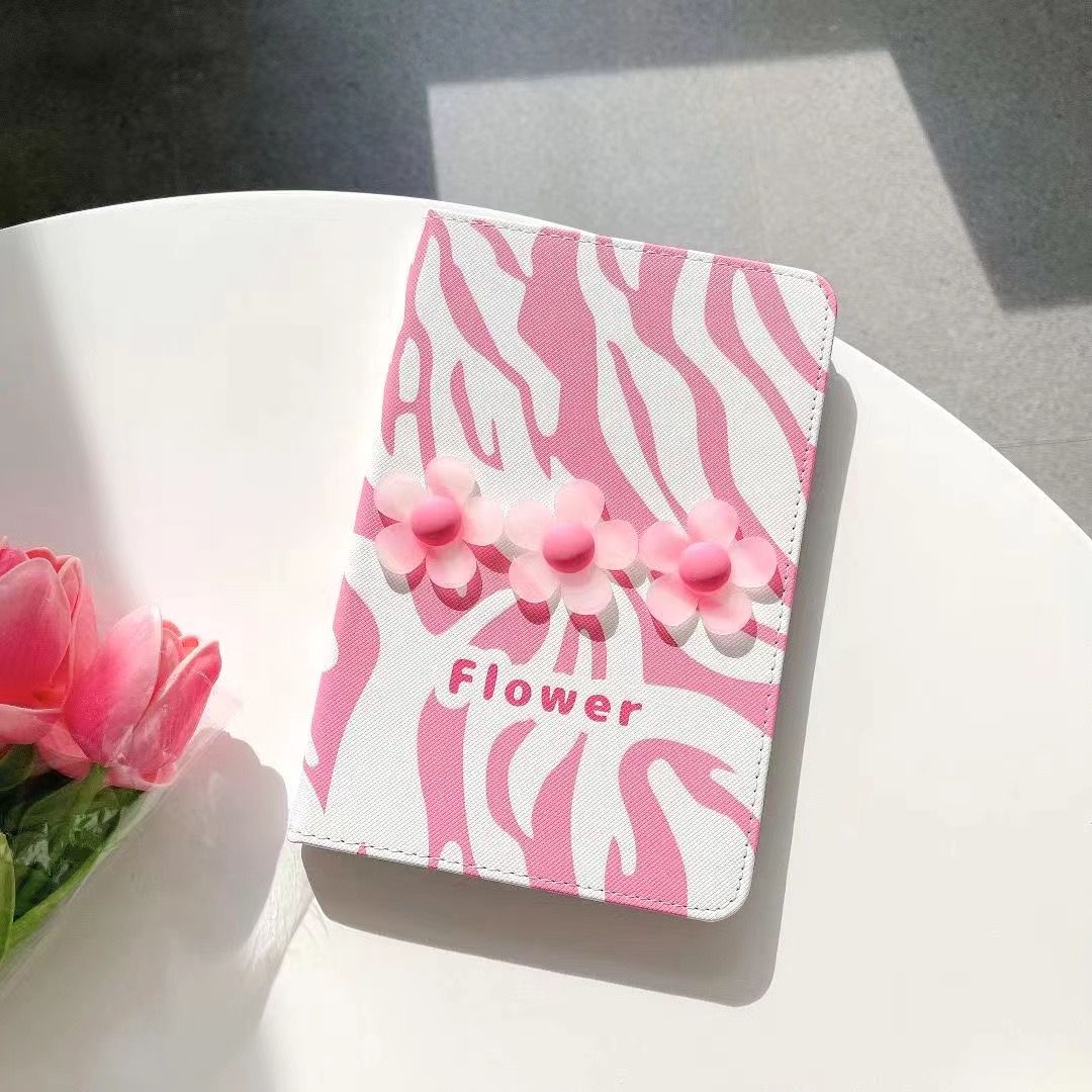 3D Flower Designer PU Leather Finish Black Foldable Flip Case for iPad 10.2