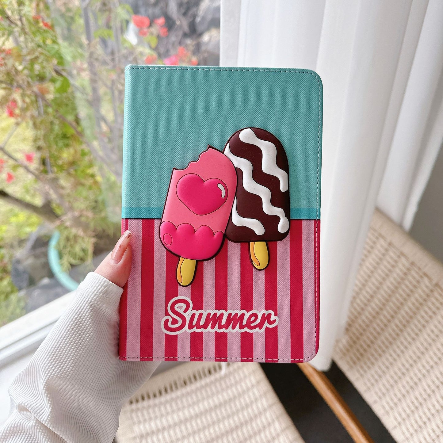3D Summer Kulfi Designer PU Leather Finish Black Foldable Flip Case for iPad 10.2