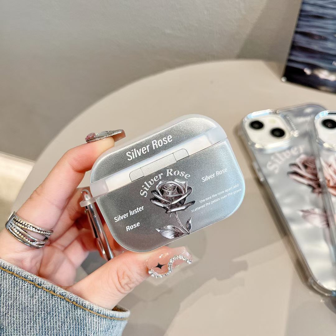 Rose Silver Chrome Designer Silicon Case for Airpods Pro/Pro 2