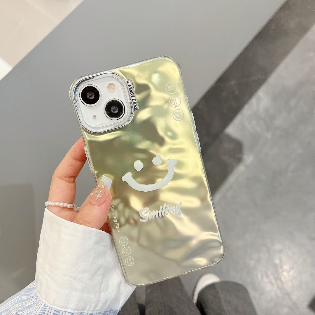 Smiling Silver Chrome Designer Silicon Case for iPhone 15 Plus