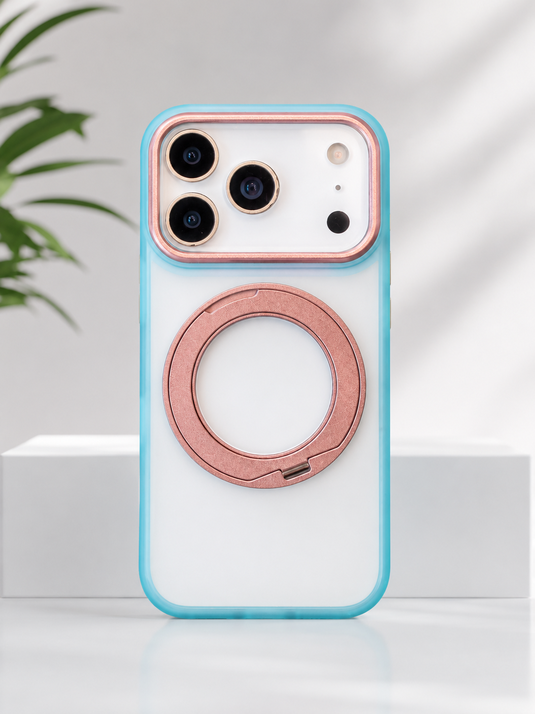 Double Colour Matte Finish Magsafe Stand Case for iPhone 17 Pro (Green/Pink)