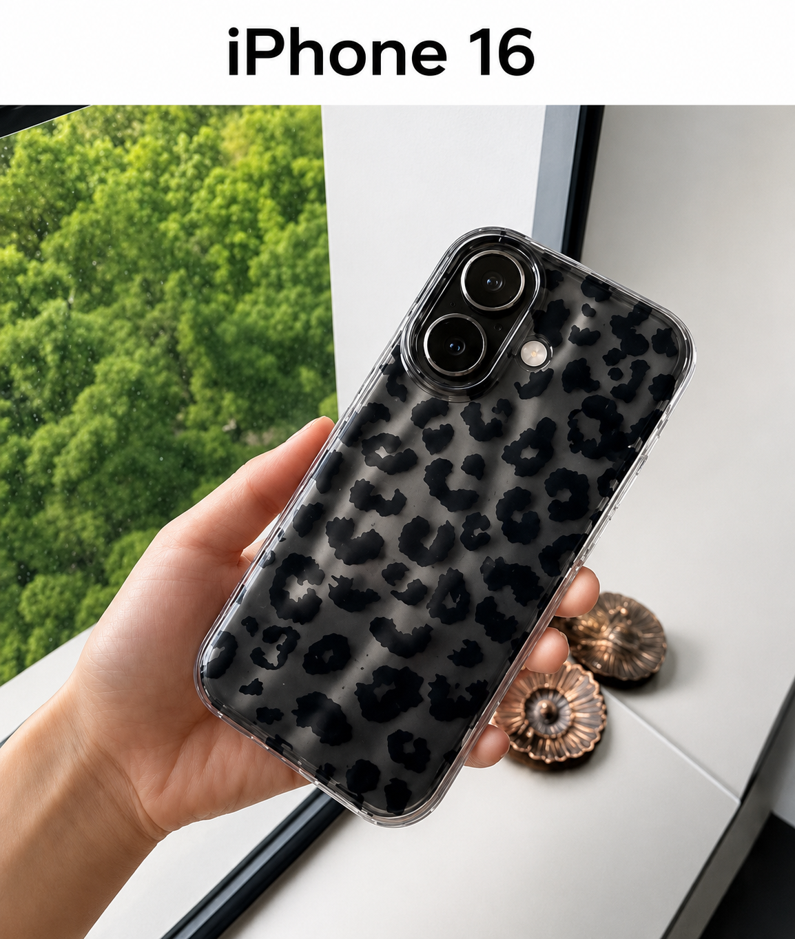 Leopard Pattern Case For iPhone 16(Black)