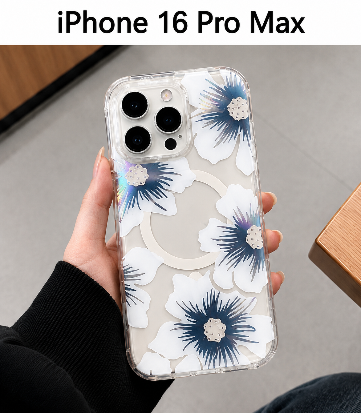 Floral Transparent Designer MagSafe Case For iPhone 16 Pro Max (Design 4)