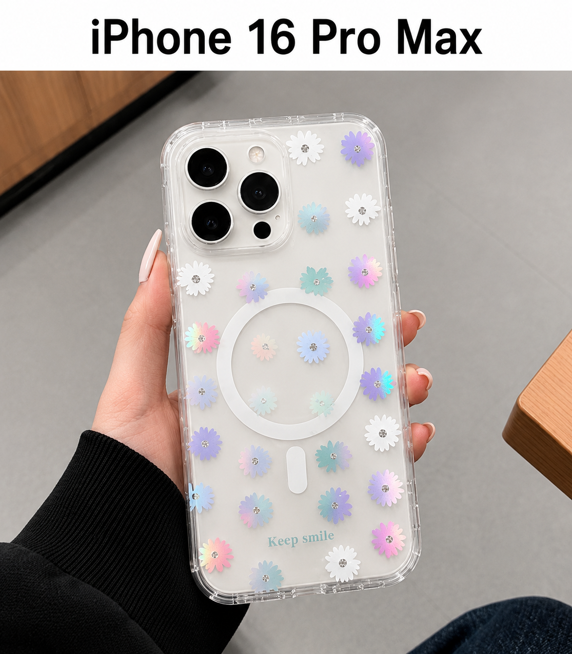 Floral Transparent Designer MagSafe Case For iPhone 16 Pro Max (Design 2)