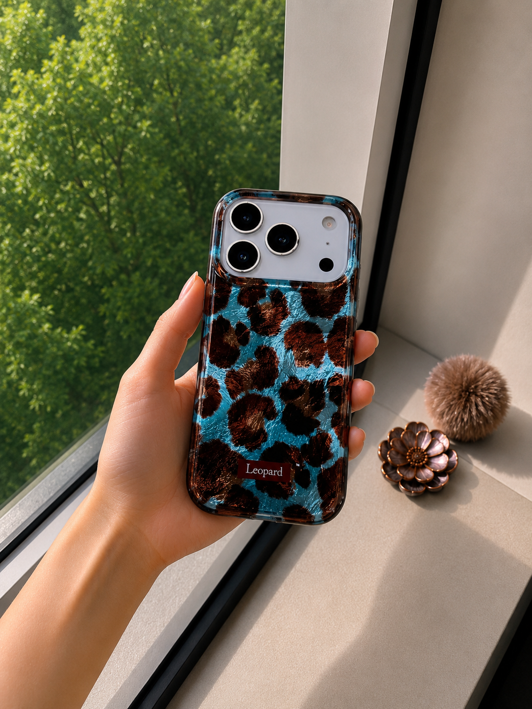 Leopard Pattern Case For iPhone17 Pro (Blue/Brown)