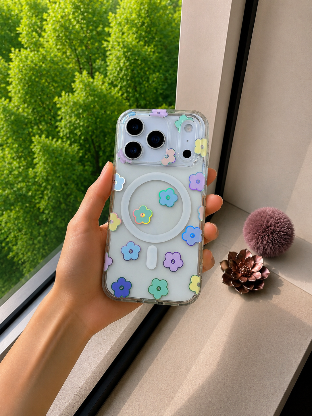 Floral Transparent Designer MagSafe Case For iPhone17 Pro Max(Multicolour)