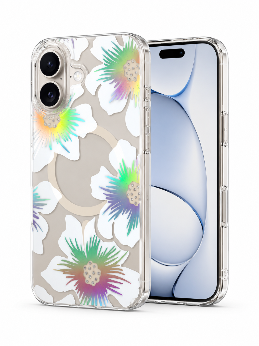 Floral Transparent Designer MagSafe Case For iPhone 16 (Design 4)