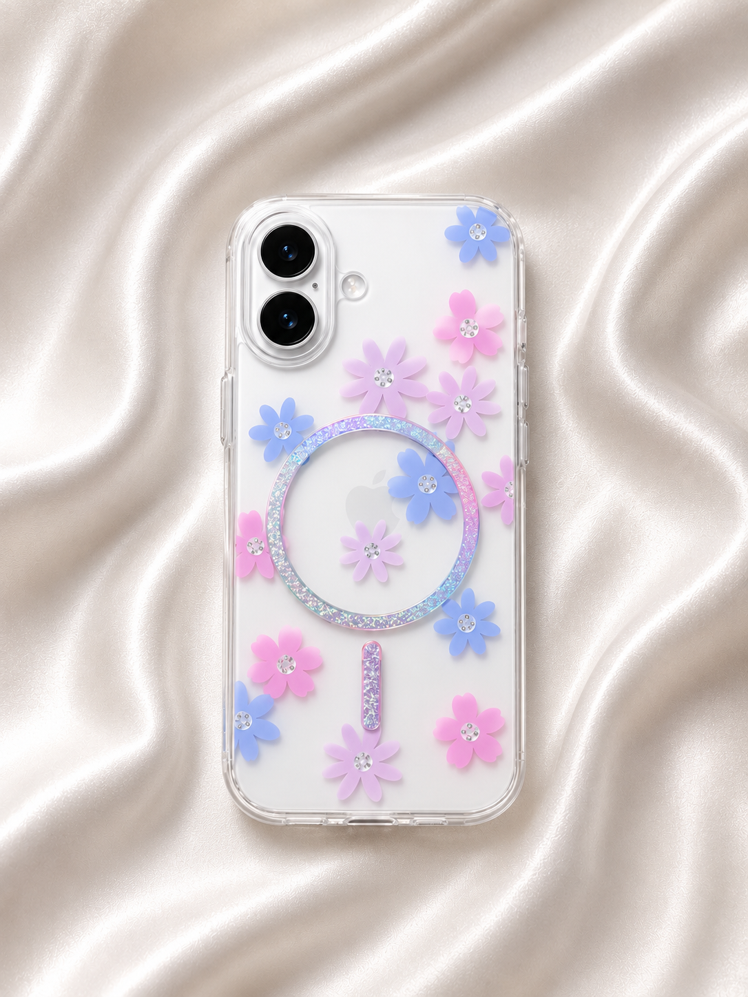 Floral Transparent Designer MagSafe Case For iPhone16 (Pink)