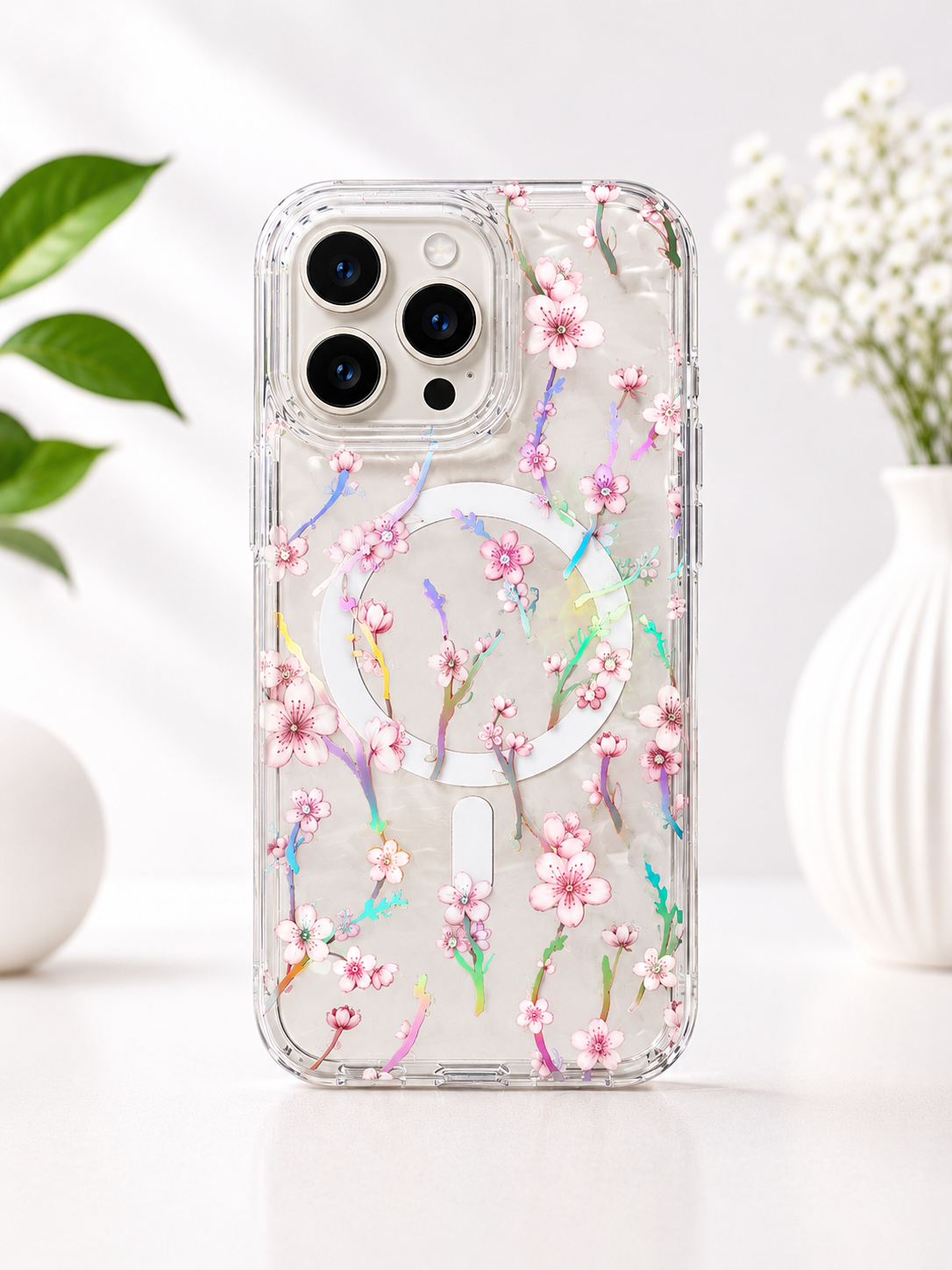 Floral Transparent Designer MagSafe Case For iPhone16 Pro Max(Floral3)